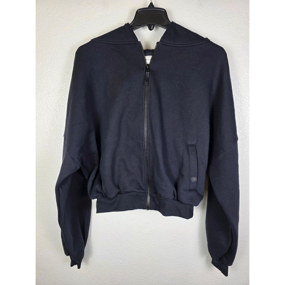 Blogilates Marshmallow Hoodie Black Zip Up Oversized Cropped Sweatshirt Small